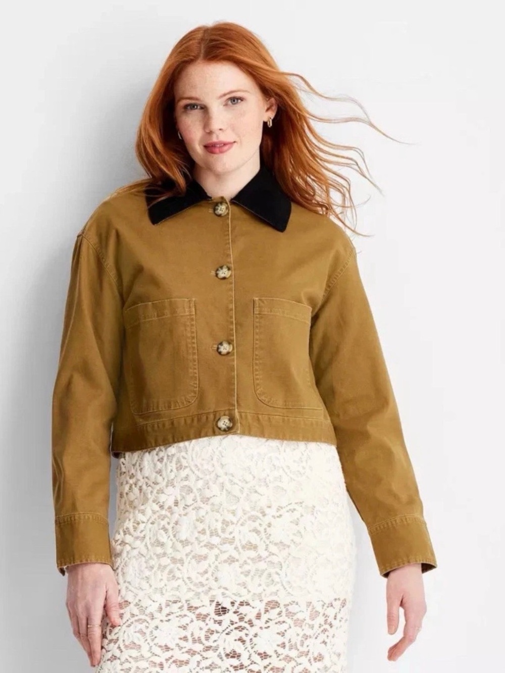 Women's Cropped Chore Utility Jacket - Future Collective Khaki 1X